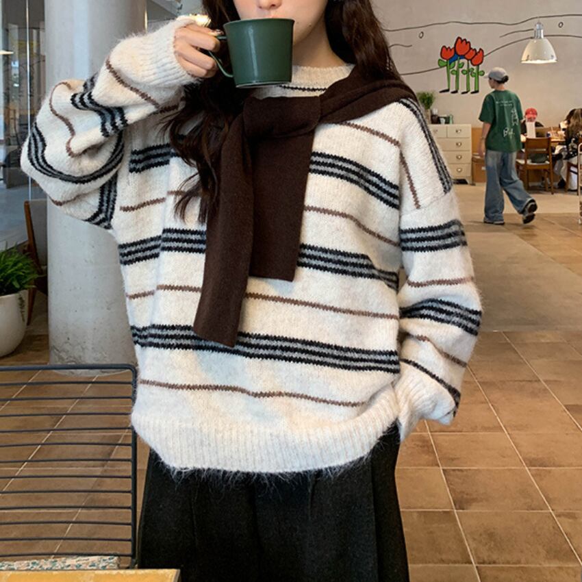 multi-border pullover knit　J00245