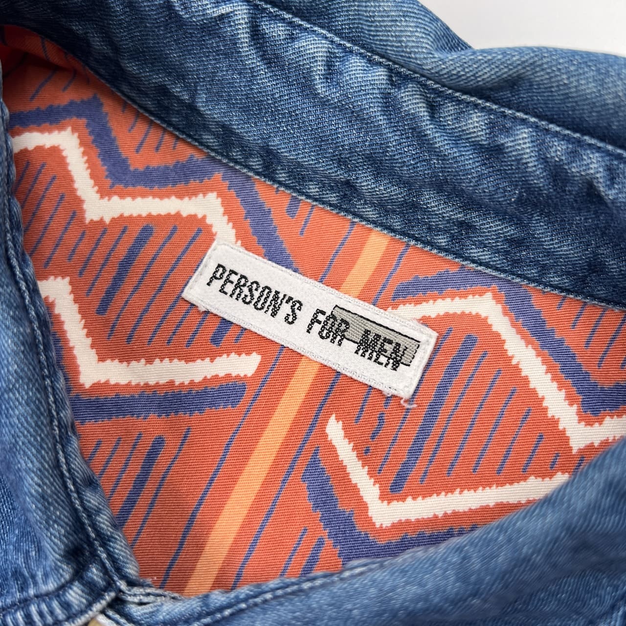 希少 80s ビンテージ PERSON'S FOR MEN パーソンズ フォーメン デザイン 総柄 デニム切替 長袖シャツ サイズ XL~程度 /メンズ/オールド