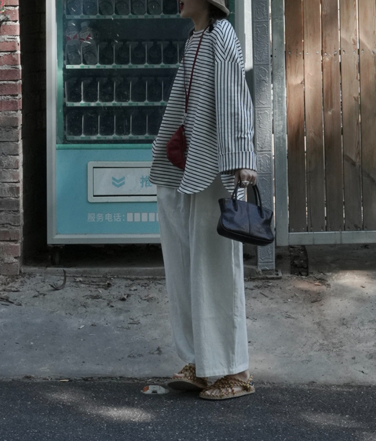 コットンリネン ゆったりワイド 9分丈パンツ