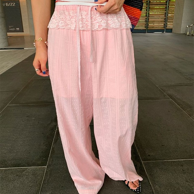 Drawstring loose fit wide pants 00408