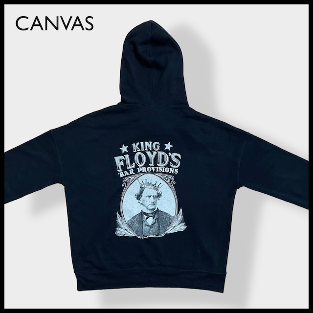 【CANVAS】企業系 企業ロゴ King Floyd's Bar Provisions ワンポイントロゴ バックプリント パーカー プルオーバー スウェット フーディー hoodie S 黒 us古着