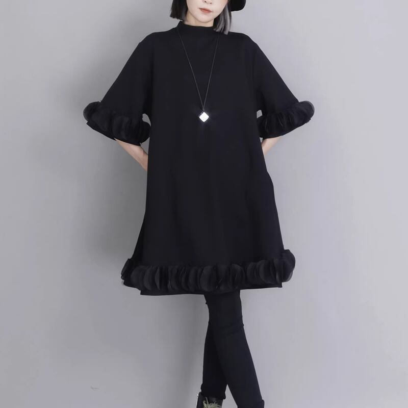 フリル付き 半袖 Aライン チュニックワンピース 1color ON1005