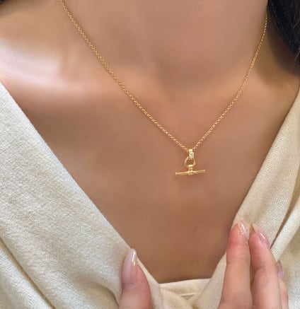 【金属アレルギー対応】18Kコート SILVER925 Tバー ネックレス / レトロモチーフ 上品 大人カジュアル