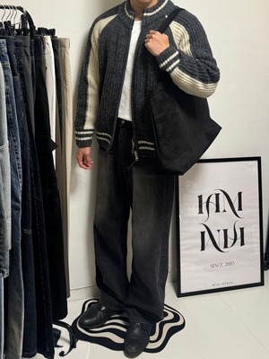 Varsity Zip-Up Soft Shade Knit Cardigan (4color)