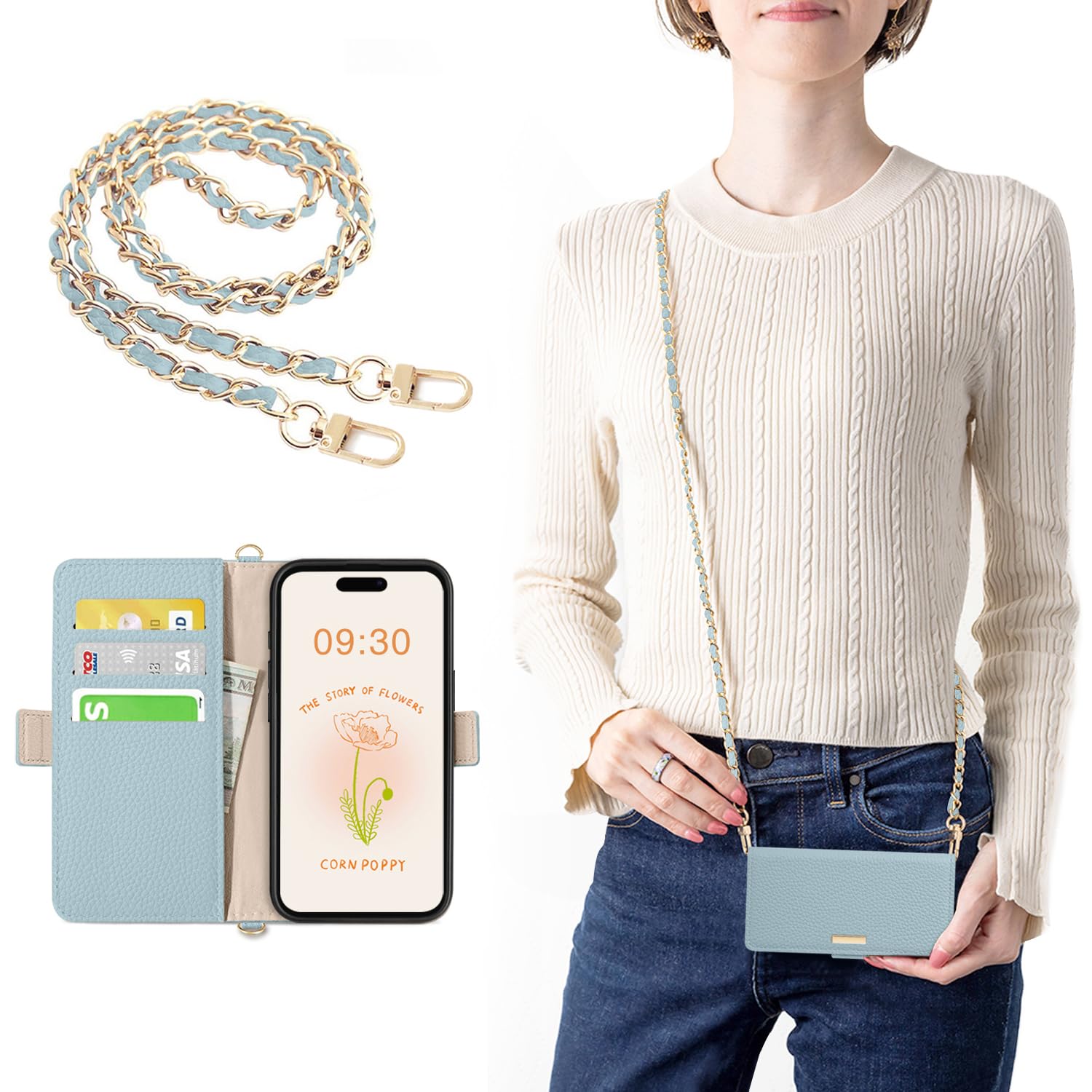 CASSYOOK for iphone 17 ケース 手帳型 スマホケース iphone 17 カードポケット付き あいふおん17ケース ショルダー 全面保護 耐衝撃 アイフォン17 ケース カード収納 横置きスタンド機能 高級PUレザー おしゃれ 上質な手触り 擦り傷防止(ブルー)