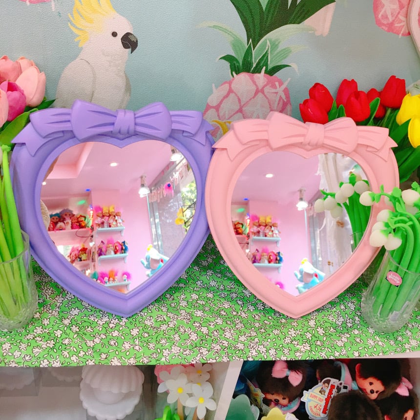 ribbon heart mirror 3colors / リボン ハートミラー 鏡 韓国雑貨