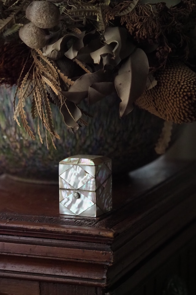 香水瓶が入ったマザーオブパールの小箱-antique shell box in perfume bottle