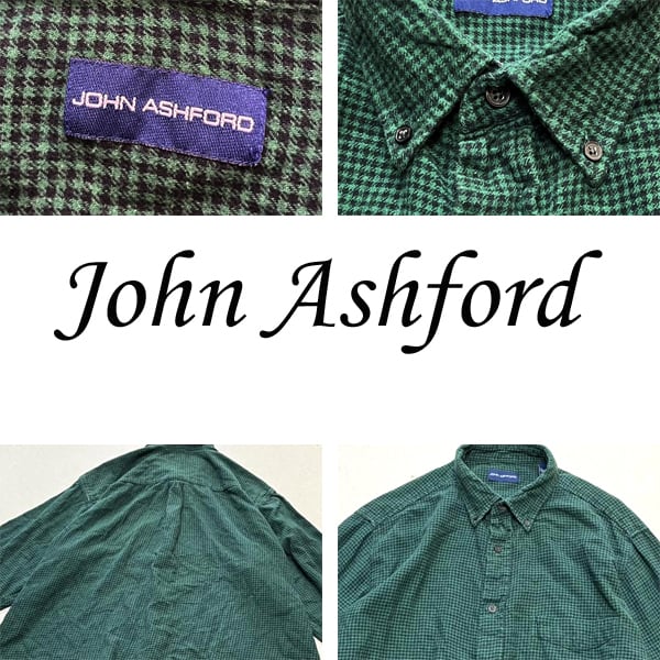 1点物◇John Ashfordネルシャツ緑黒ギンガムチェックシャツ古着メンズ