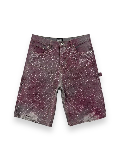 【PLANET STUDIO】pinky dyed rhinestone half denim pants