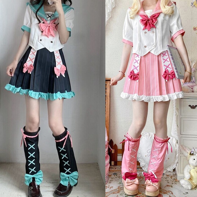 レースアップレッグウォーマー付きプリーツセーラー服セット