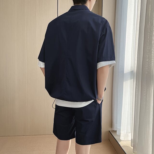 予約販売】メンズ セットアップ 上下 ハーフパンツ 半袖シャツ 薄手