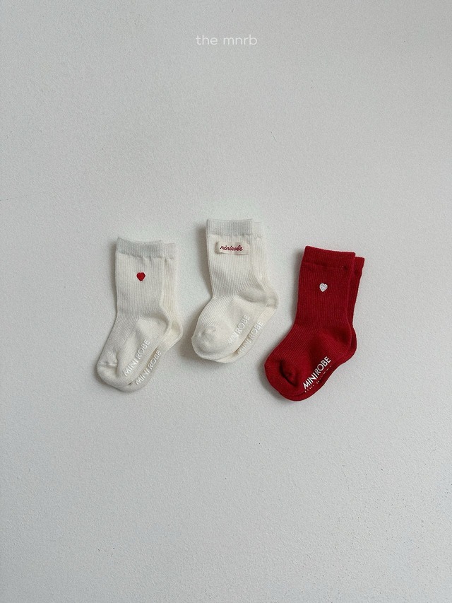《予約》送料無料【minirobe】Heart Logo Socks 3 Set