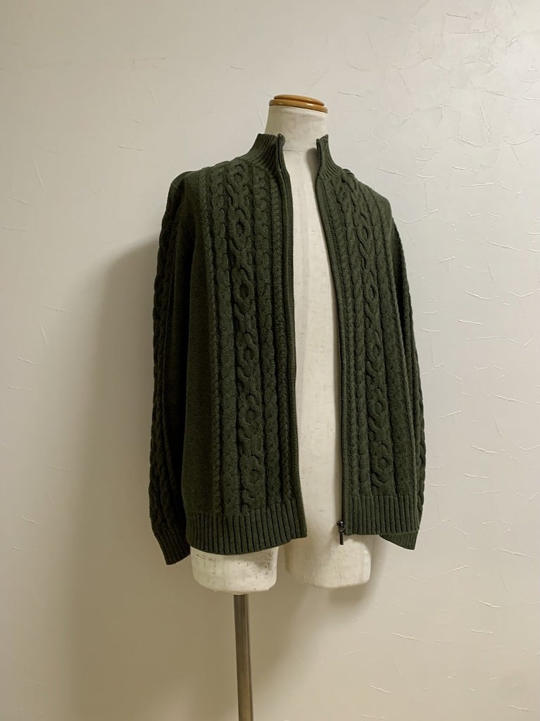 Cable Knitting Pattern Stand Collar Zip-Up Knit Jacket "L.L.Bean"