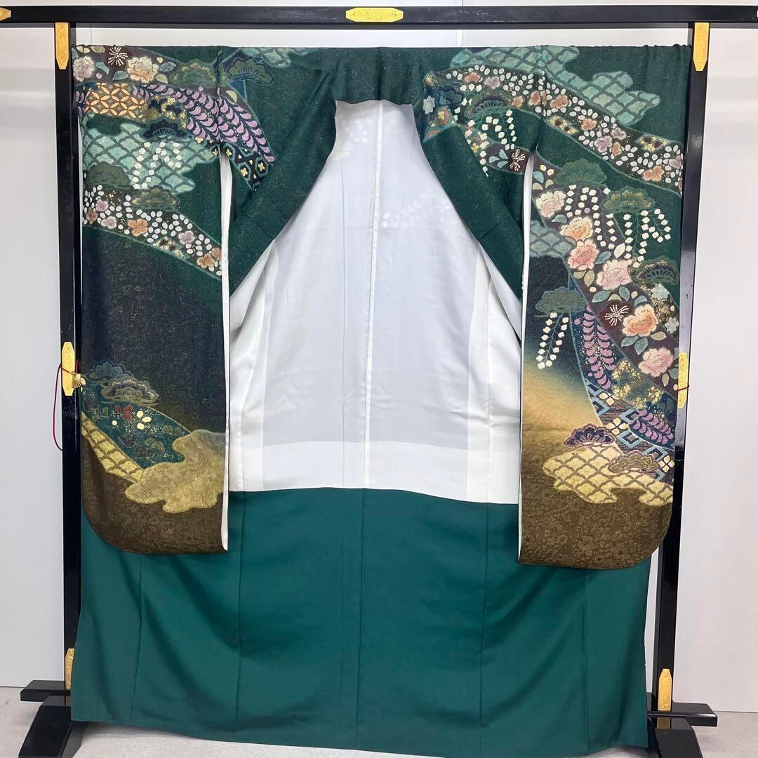 振袖 吉野一廉 辻が花絞り 襦袢付 金通し 海松藍色 トールサイズ K-4423