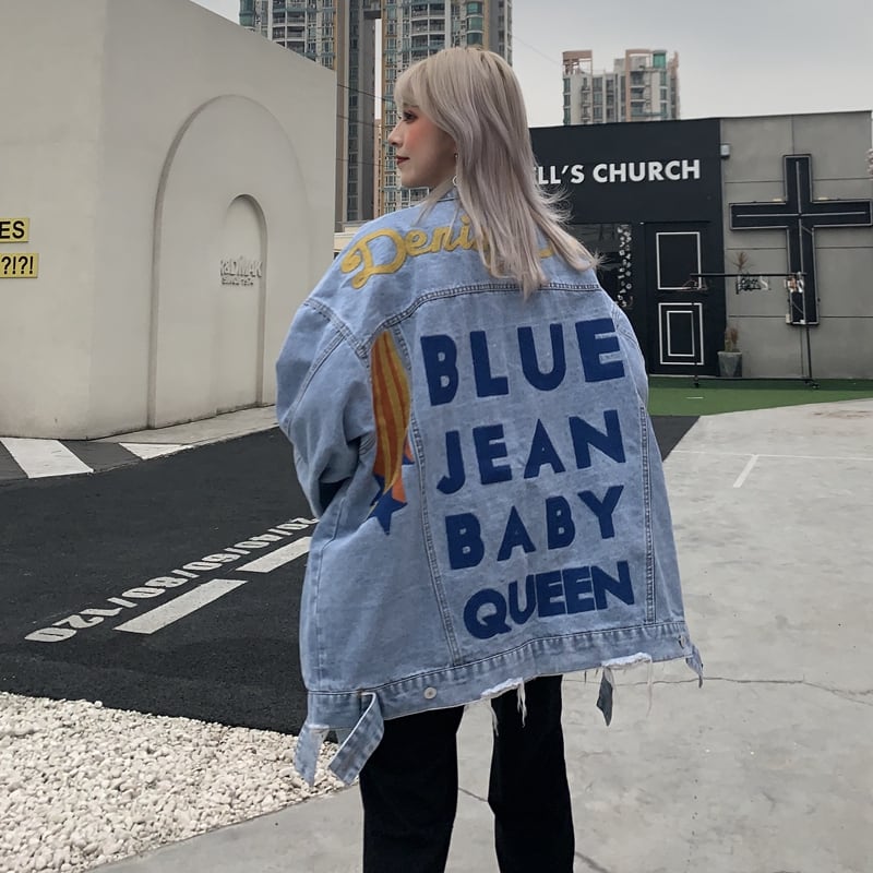 サブカル 服 地雷系 通販 ゴスロリ系 春服 デニム ジャケット オーバーサイズ バックロゴ ビックシルエット ゴシック ロリータ