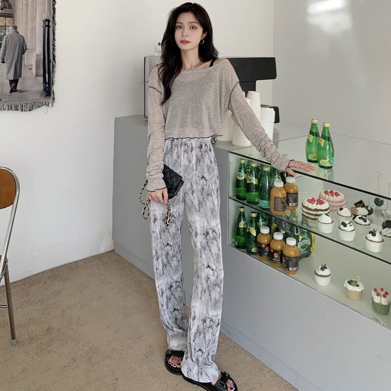 ワイドレッグパンツ サマーレッドTシャツ スタイル ストリート 夏物 ワイドパンツ スーパーモール33513241240