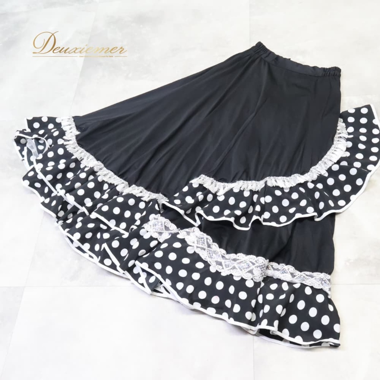 フラメンコ 衣装 prima boutique プリマブティック ファルダ スカート ブラック系 ホワイト系 黒 白 ボランテ フリル 水玉 ドット ダンス パーティ 発表会 レディース 舞台衣装 ステージ衣装 発表会衣装 ダンス衣装