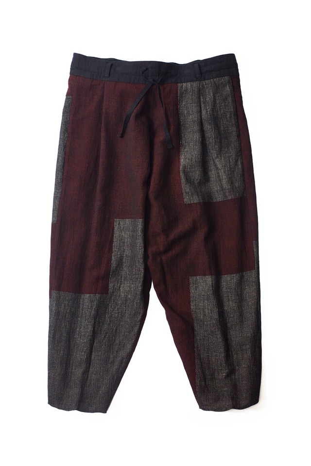 YANTOR Block Jamdani Himo Pants (WINE × CHARCOAL / size:M)