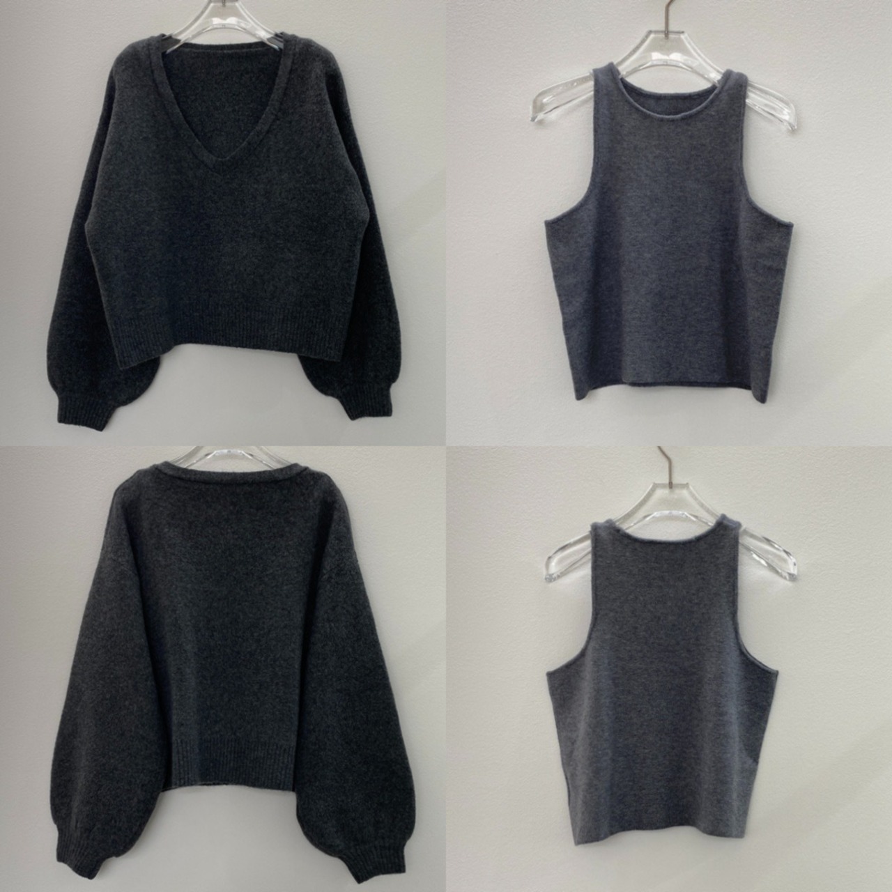 [タンクset]VネックニットPO/チャコールグレー