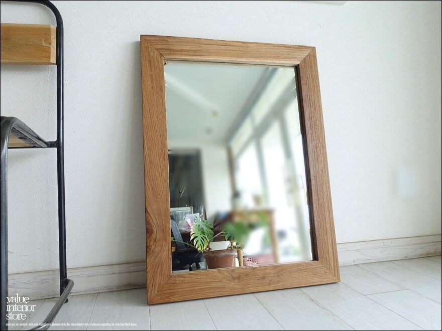 古材 鏡 壁掛けミラー オールドチークフレームミラー壁掛80/Z02 レトロ 手作り 総無垢 自然な様 古材家具 W60 x H80cm