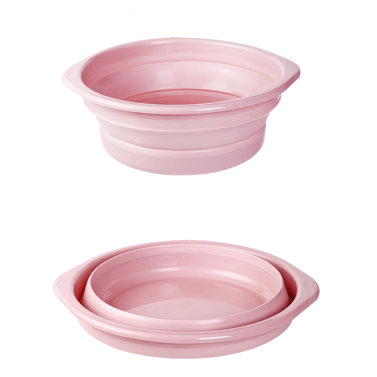 【在庫処分】折りたたみ 洗い桶 コンパクト 洗面器 たらい 折り畳みバケツ 手洗い器 大容量 プラスチック ピュアカラー 吊り下げ収納可能 省スペース 洗濯 掃除 足浴 風呂用 旅行 アウトドア 多用途 (ピンク-S)