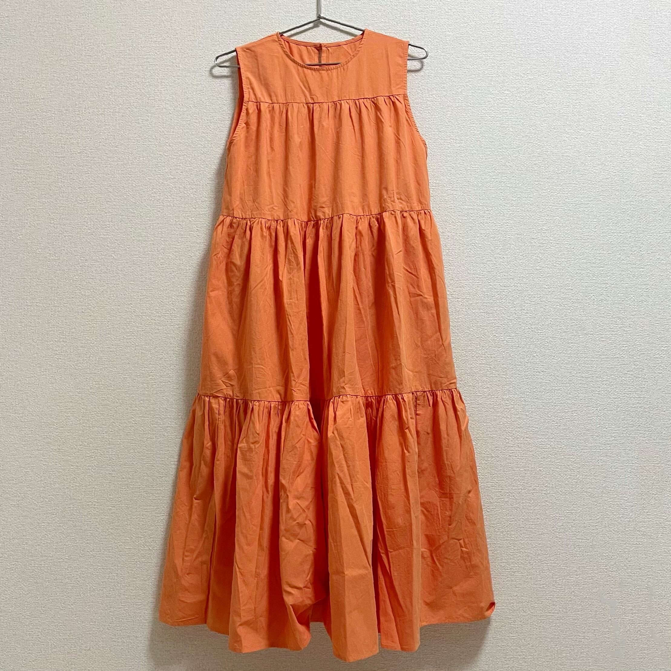 Rene オレンジ ティアード ノースリーブ ワンピース Rene ルネ ノースリーブ ワンピース リネンライクティアード