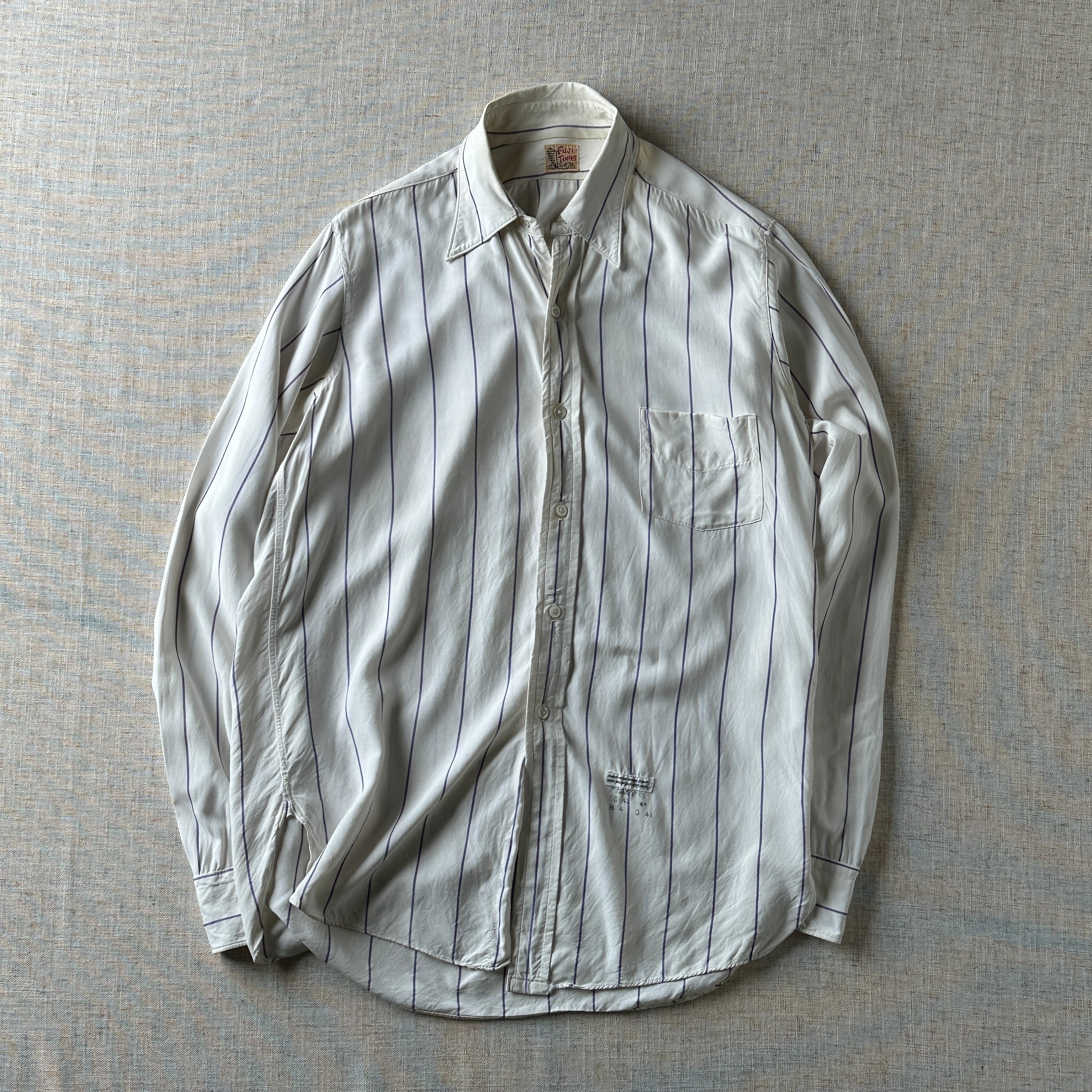 50-60’s FUJI TONES Rayon Stripe Shirt,Unisex M,Japan