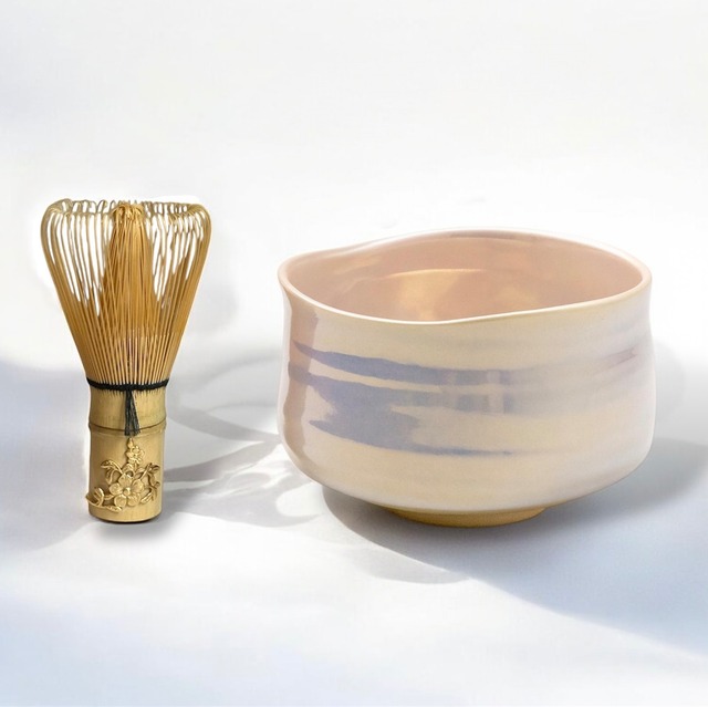 オーロラ 美濃焼 抹茶碗 , ボタニカルチャーム茶筅 ＆ 折りたたみ茶杓 | 日本製 高級茶道具ギフトセット【ギフトボックス入り】大人の上質な和の贈り物に
