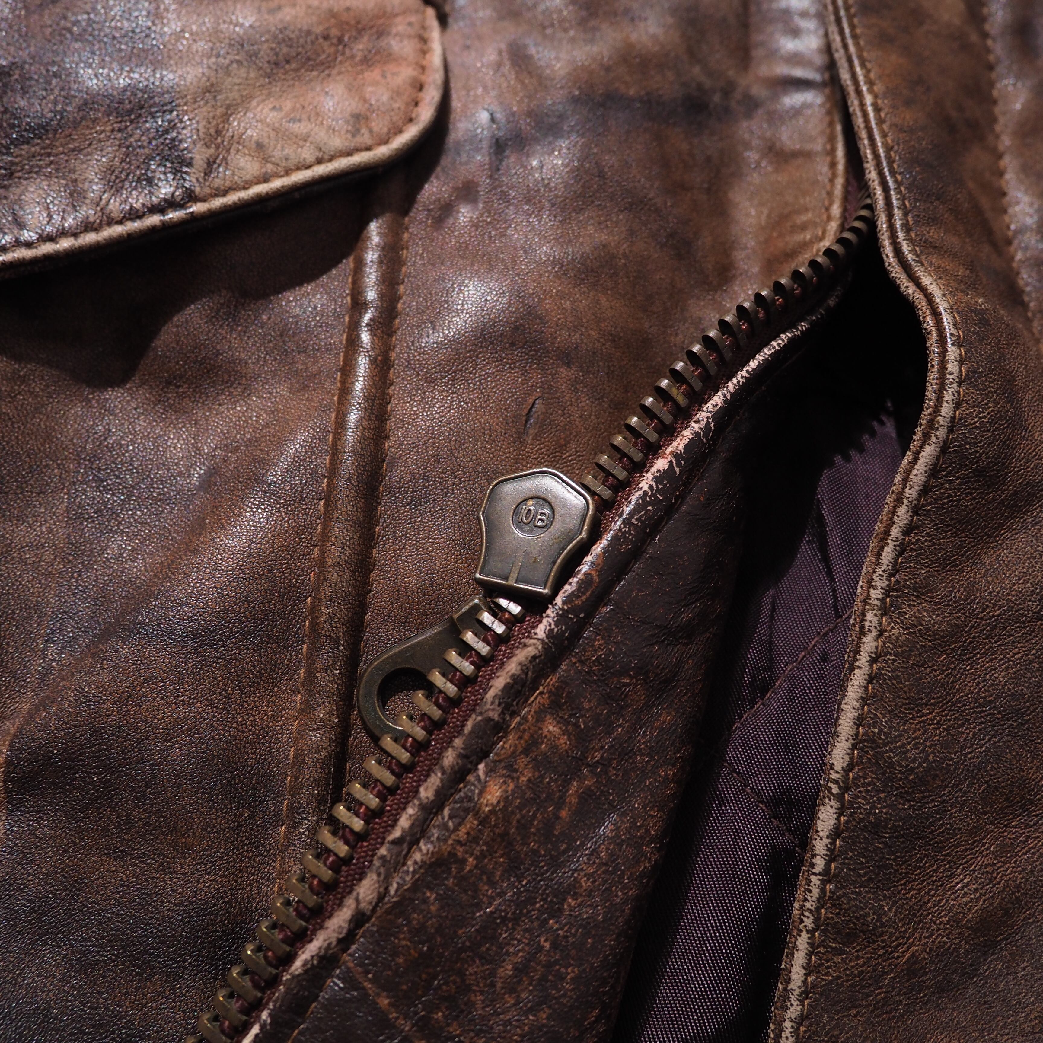 ” Special ” Aging processing Big Pockets vintage leather jacket