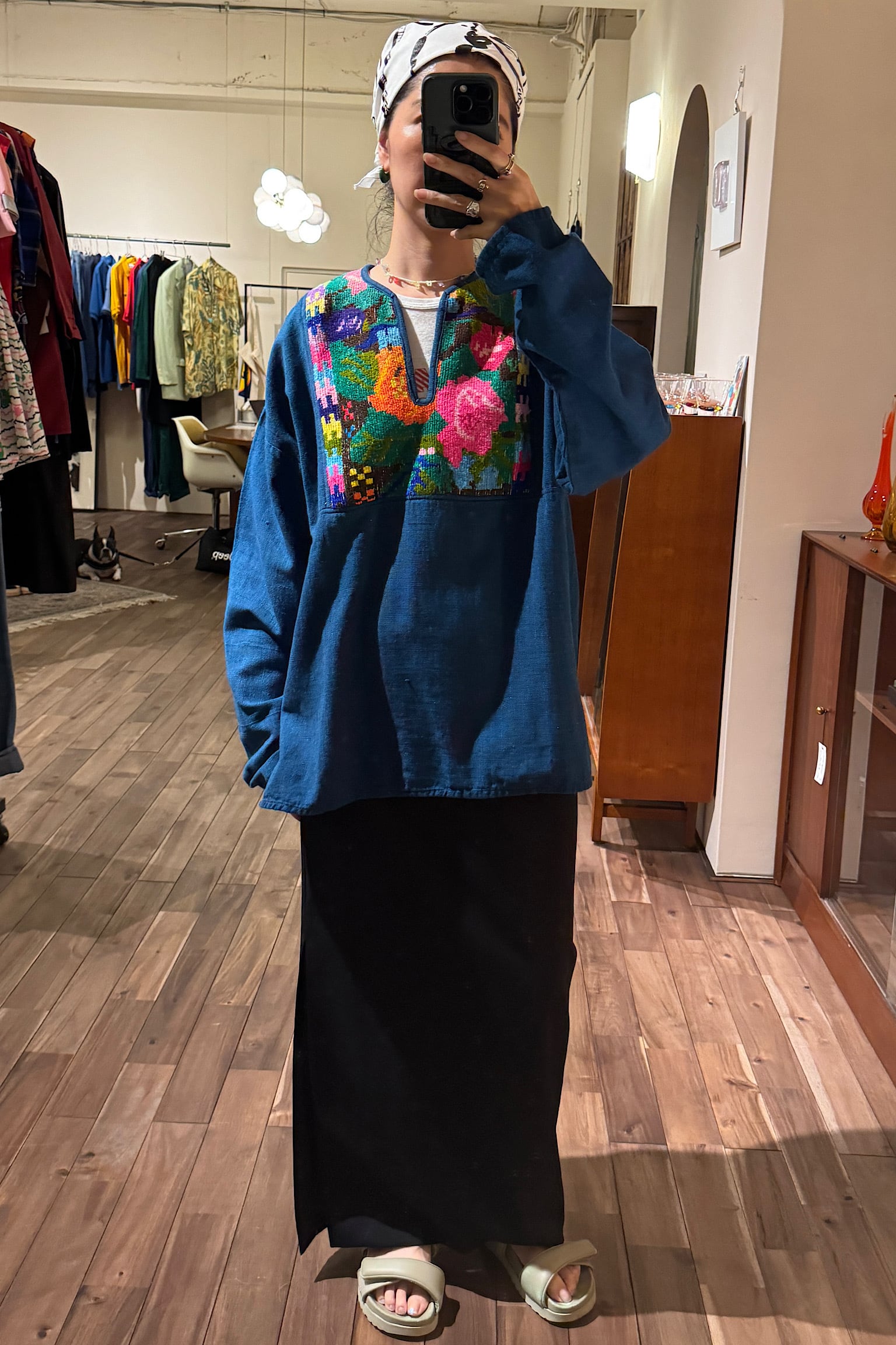 ハンドウーブンネイビープルオーバーカットソー