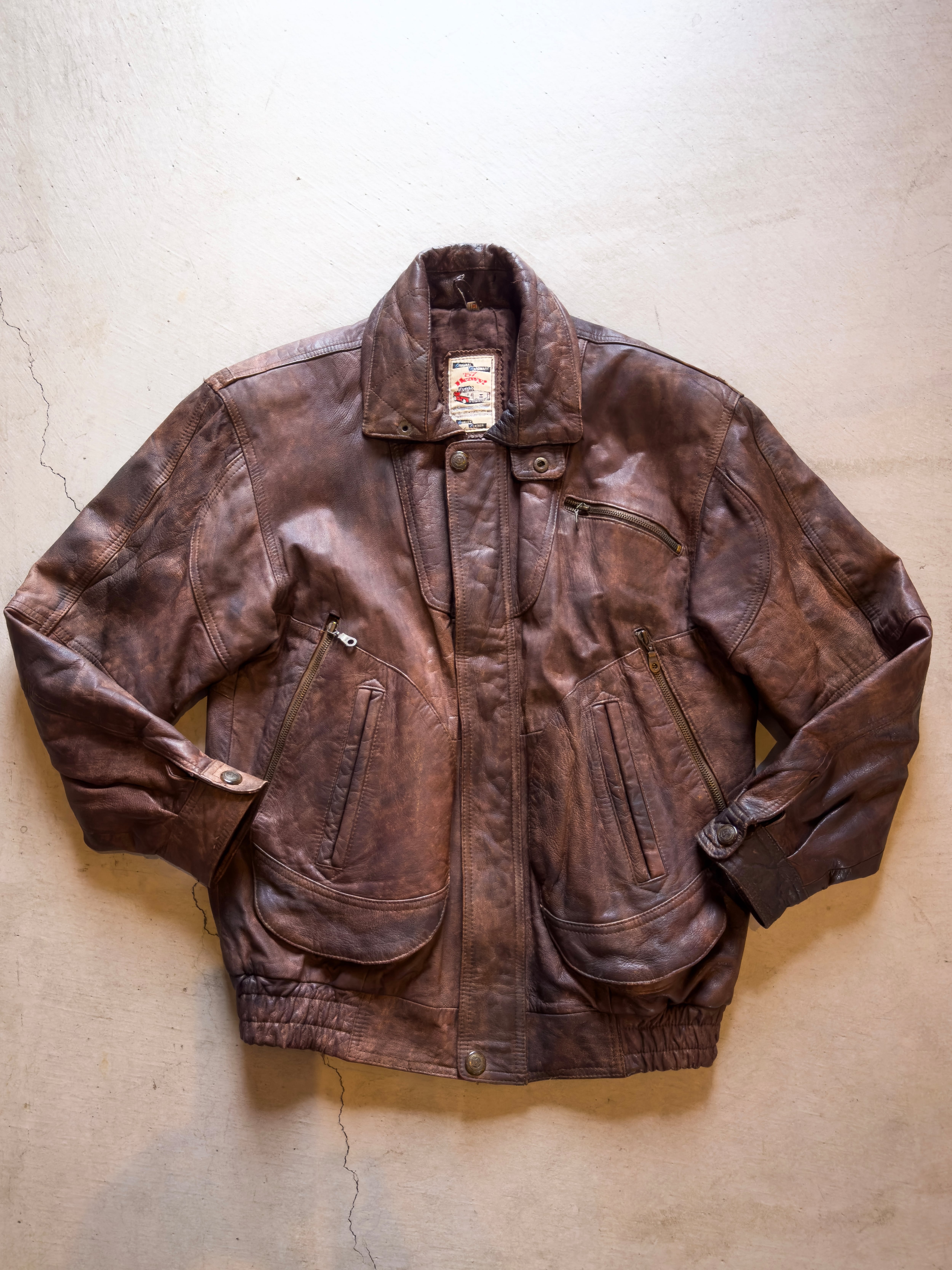 90s 80s ジャケット・アウター GERMANY Large size Jacket Flight A-2 Bomber Leather Black Winlit Vintage jacket flight leather ジャケット・アウター