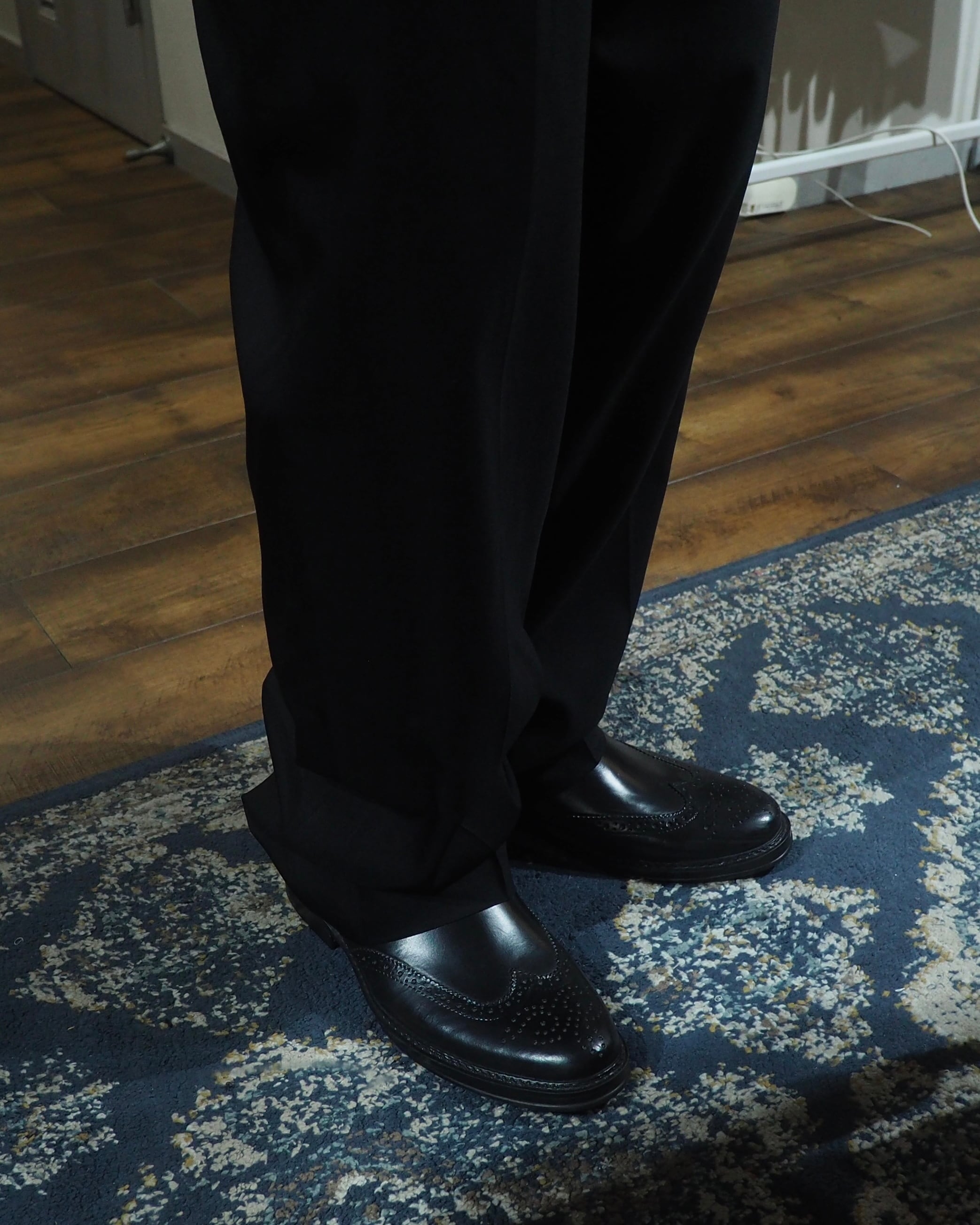 " 鈍艶 " Black Shiny Vintage Wool Wide Slacks Pants