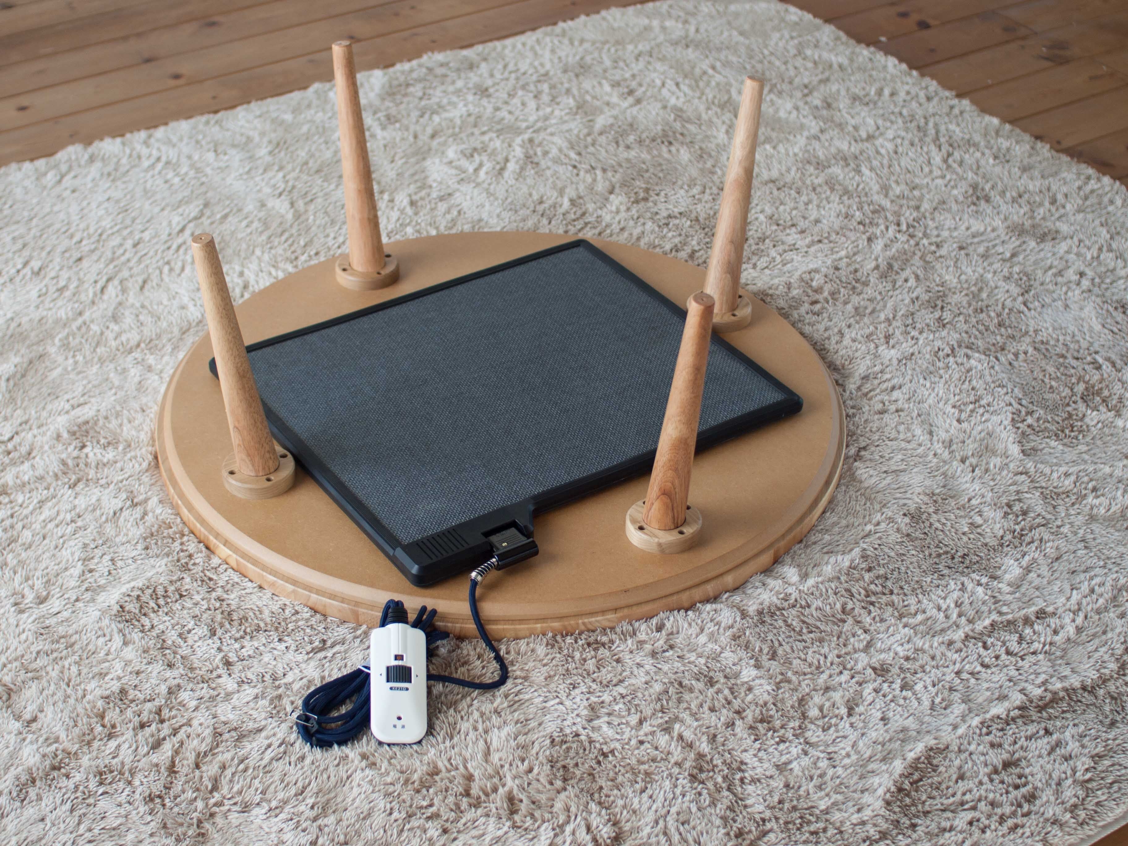 くりの丸い突板こたつ / かけ布団なし（直径90cm・フラットヒーター付