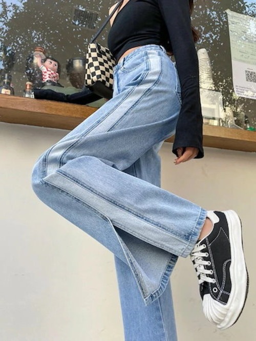 韓国ファッション ワイドパンツ ジーンズ ジーパン カジュアルズボン ワイドパンツ レディース スーツワイドパンツ ドローストリング 着痩せ フレアーパンツ 垂れ感 快適 ハイウエストジーンズ パッチ