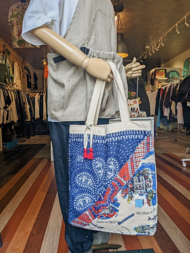 〈BINDU〉  Crazy  Pattern  Tote  Bag  Large / Paris ＆ Heart Dove