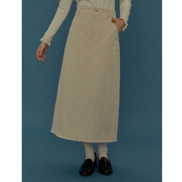 フリンジ付きAラインミモレ丈スカート Z00068