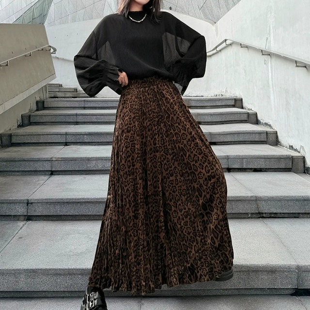 プリーツ マキシ丈 アニマル柄 スカート 1color SK0335