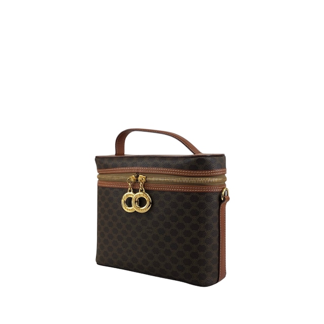 CELINE セリーヌ マカダム ショルダーバッグ ブラウン サークルロゴチャーム PVC バニティバッグ 2WAY vintage ヴィンテージ オールド 6zcbz5
