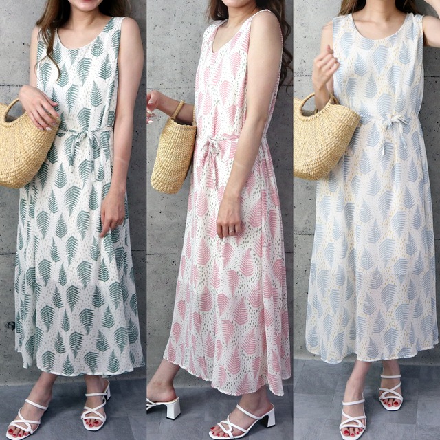 リーフ柄ワンピース Hs1 Modisch