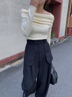 gather turnup off shoulder knit