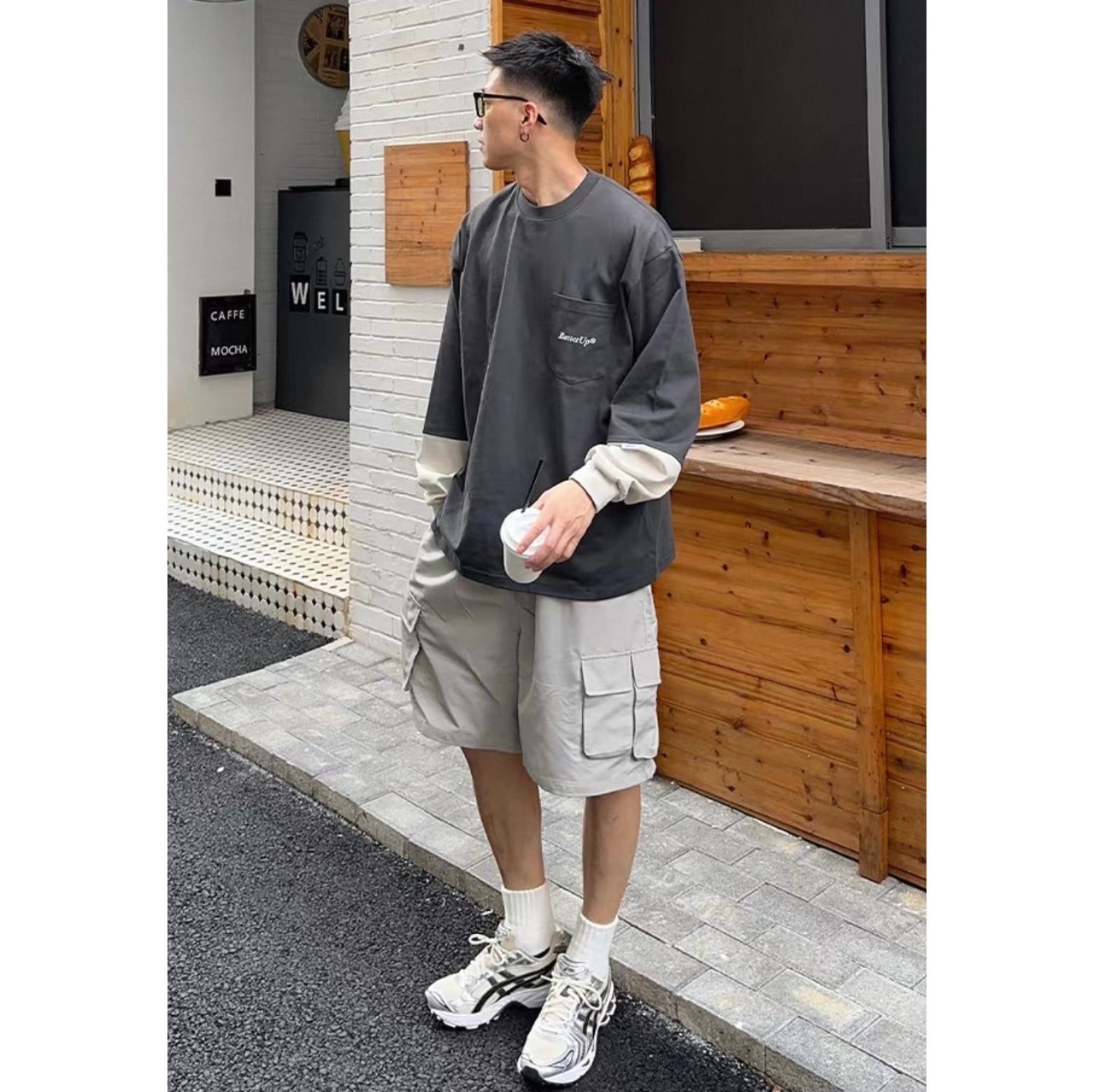 Layered sleeve pocket tee 1073 - 7