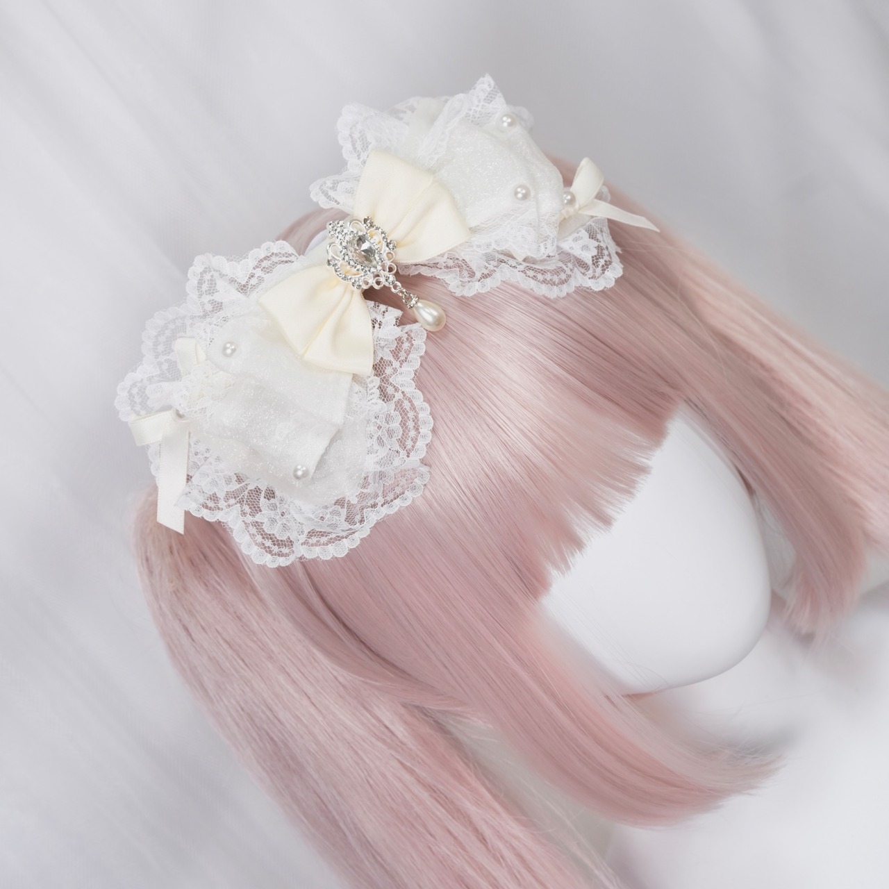 ♡【Sayakadoll Original】お砂糖ジュエル きらめきパールフリルデカリボンヘアクリップ black ♡