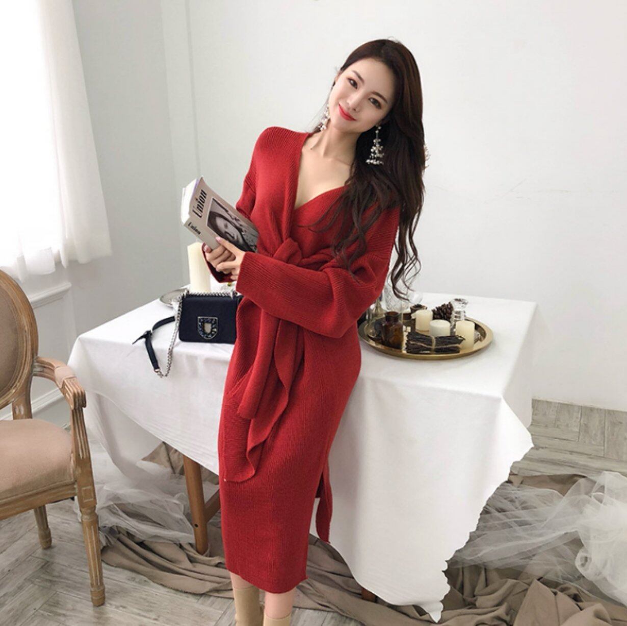 ニットワンピース ドレス キャバ クラブ ラウンジ パーティ パーティドレス コンパニオン ワンピース ニットワンピ タイト レディース ウエスト リボン セクシー 女っぽい シンプル 女子会 合コン ドレス 細見え 休日デート コーデ 人気 1462 Sayurio レディース