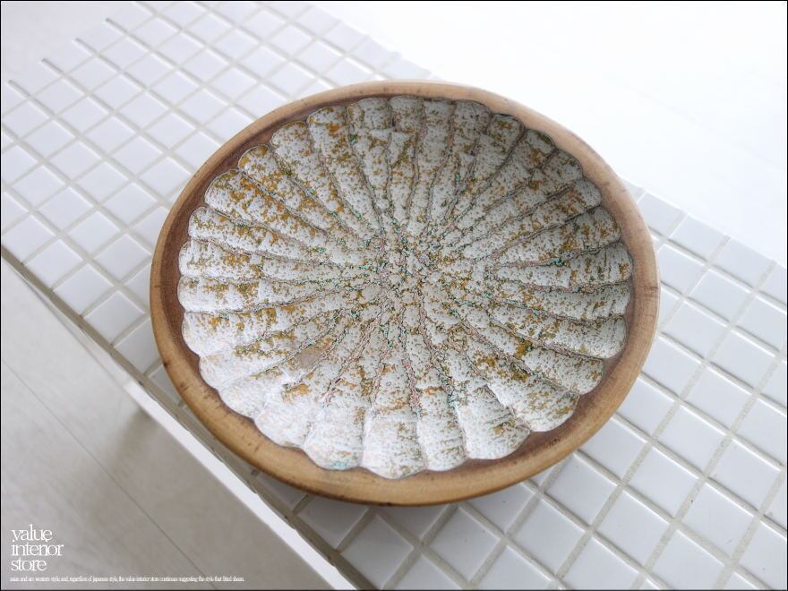 モンキーポッド総無垢材 デコレーショントレイGY 菓子鉢 小物入れ 飾り皿 木製 手作り エスニック ハンドメイド 一点物 直径25cm