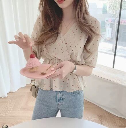 ドロスト ブラウス ペプラム トップス シャツ 袖あり 半袖 5分袖 五分