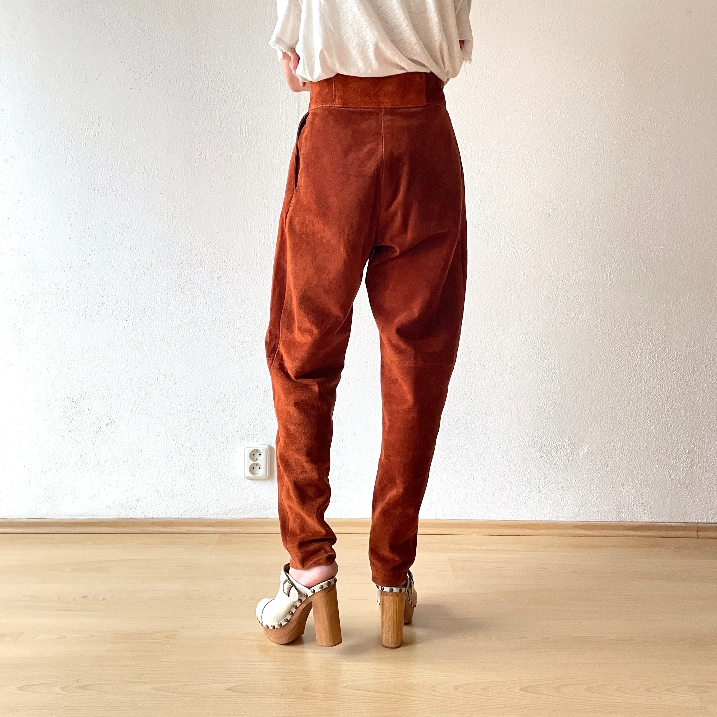 80's suède leather pants camel brown vintage 80s suede