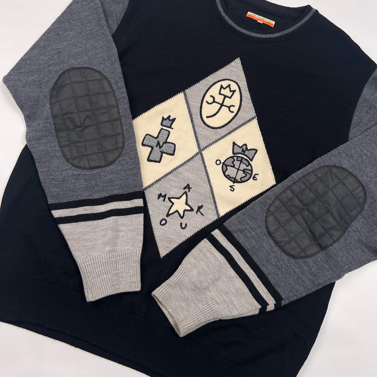 CASTELBAJAC SPORT カステルバジャック デザイン エルボーパッチ 長袖 ウール ニット セーター 48/ブラック メンズ ゴルフ