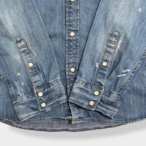 【GAP】デニムシャツ 長袖シャツ フラップポケット 雰囲気系 ダメージ ギャップ XL ビッグサイズ US古着