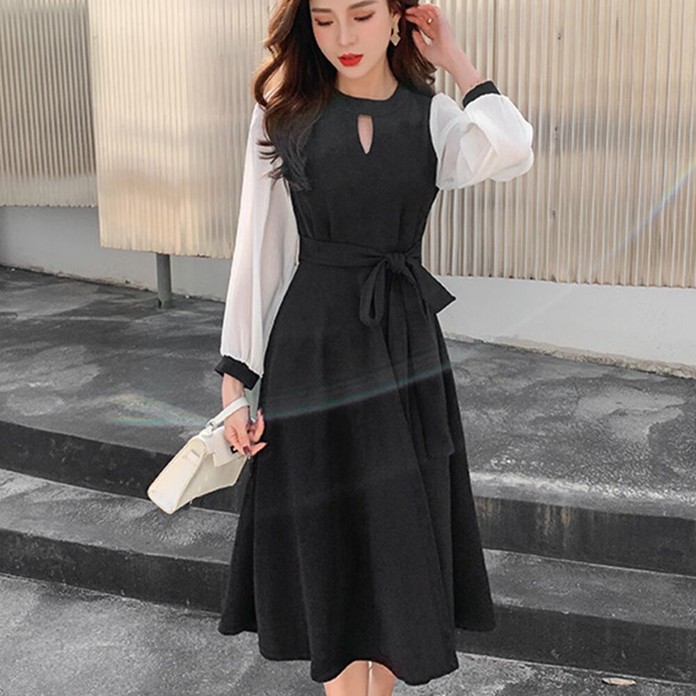 留袖ワンピース　3L/129 化繊　Y作 kOhAKUチュール切替カットソーロングワンピース[品番