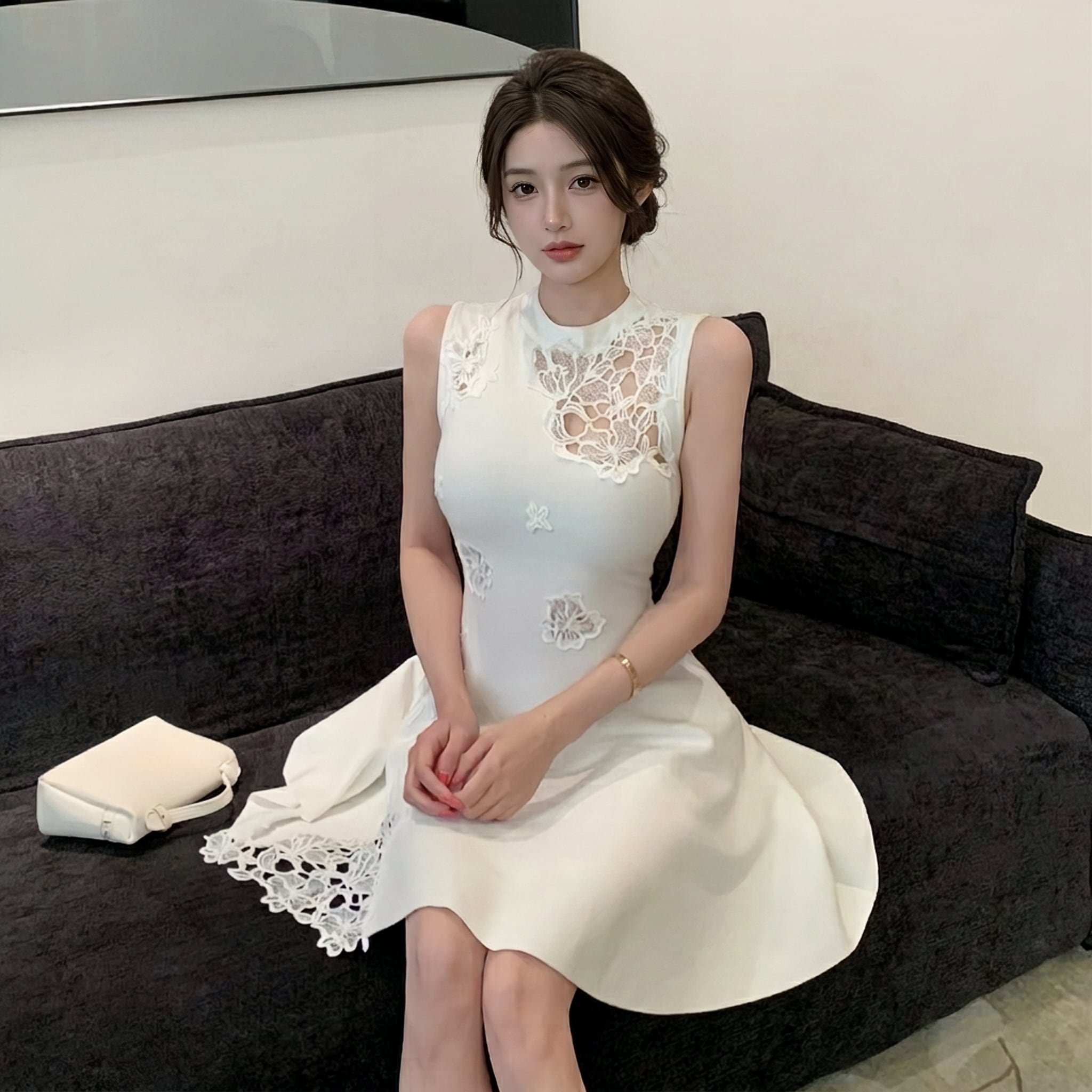 【dress】レースドッキングミニワンピース N3564